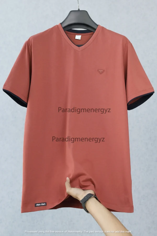 Miu-Miu Contrast Inner Layer Big Size V-Neck Tee